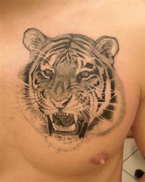 3D Realistic Big Detailed Roaring Tiger Tattoo On Chest Tattooimages Biz