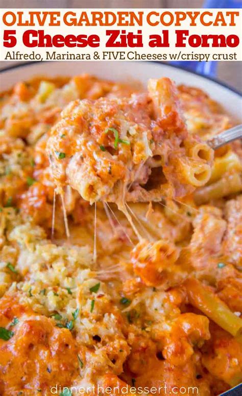 .cheese ziti al forno is an italian specialty at olive garden which consists of baked blend of italian cheeses, pasta, and their signature five cheese eating the ziti al forno reaffirmed my thought that this is one tasty and delicious meal from olive garden. Olive Garden Five Cheese Ziti al Forno (Copycat) - Dinner ...