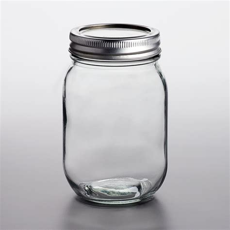 Choice 16 Oz Pint Regular Mouth Glass Canning Mason Jar With Silver Metal Lid And Band 12pack