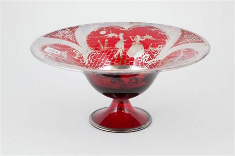 Silver Overlaid Ruby Glass Venetian Stemmed Bowl Venetian Murano
