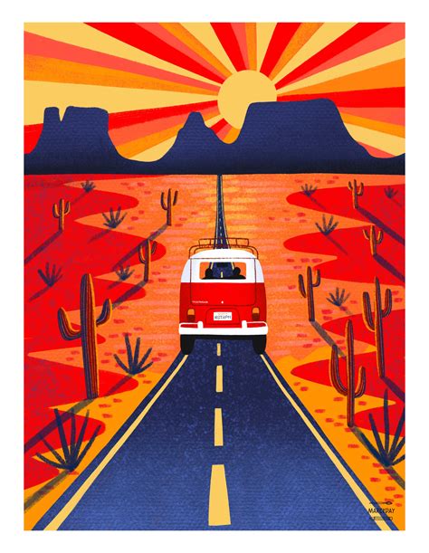 Road Trip Vw Van Illustration Art Print 3 Art Etsy