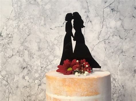Lesbian Wedding Cake Topper Two Brides Kissing Silhouette Etsy