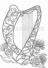 Coloring Harp Colouring Celtic Irish Printable Embroidery Playing Patterns Harps Result Hearts Flowers Pattern Books Google sketch template