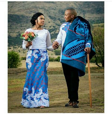 Clipkulture Couple In Seshoeshoe Inspired Traditional Wedding Outfit And Basotho Blanket