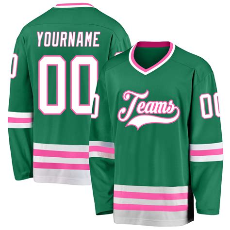 Custom Kelly Green White Pink Hockey Nhl Jersey