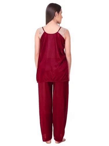 Solid Satin Spandex Maroon Lace Soft Bridal Nighty Lingerie Nightwear Set At Rs 595set In