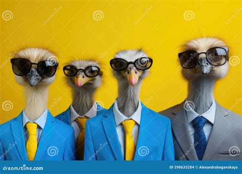 Ostriches In Sunglasses And Colorful Jackets Stock Illustration