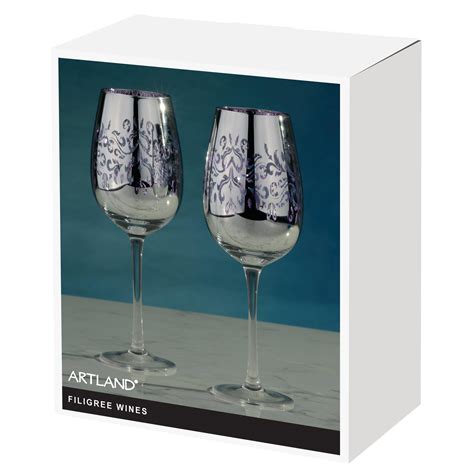 Artland Glass Set Of 2 Filigree Wine Glasses Lilac Kings And Queens