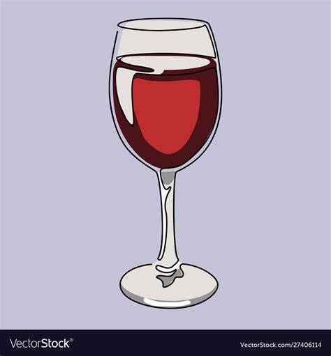Colored Continuous Line Drawing Glass Red Wine Vector Image