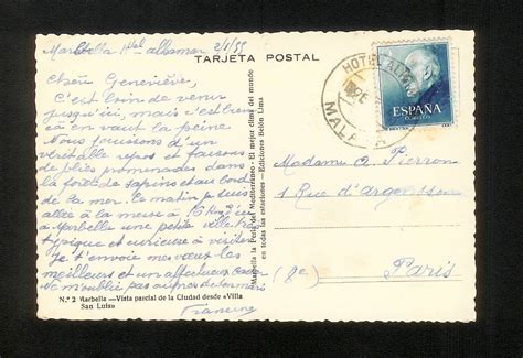 Tarjeta Postal Marbella A Francia Sello Nº 1119