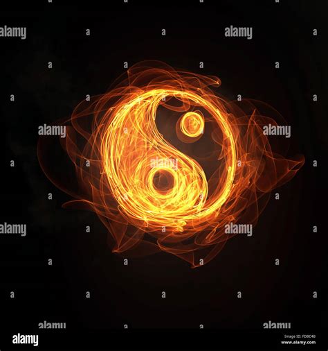 Glowing Light Yin Yang Sign In Fire On Dark Background Stock Photo Alamy