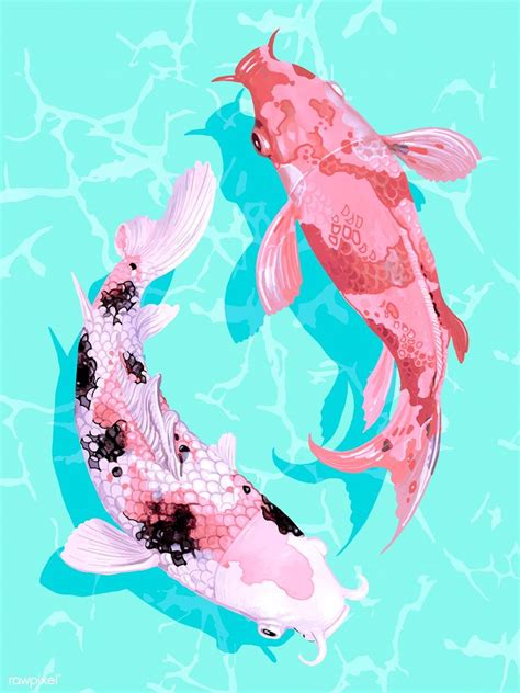 Download Premium Vector Of Two Japanese Koi Fish Swimming Wall Art