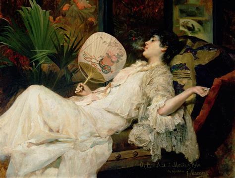 Young Woman Smoking 1894 Painting Francisco Masriera Y Manovens Oil