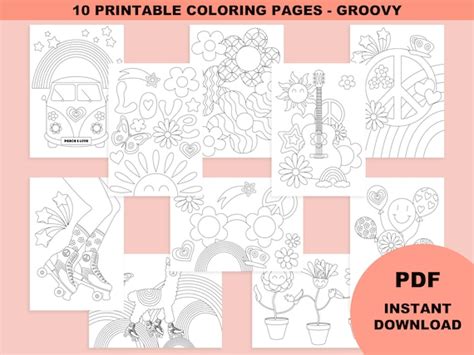 Groovy Coloring Pages Instant Download Kids Coloring Sheets Etsy