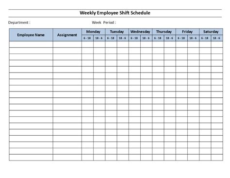Weekly Employee 12 Hour Shift Schedule Mon To Sat Templates At