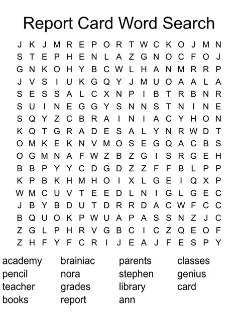 Report Card Word Search Wordmint