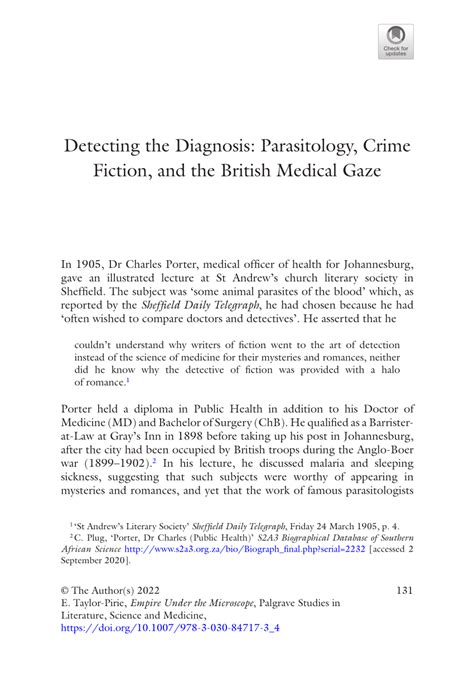 Pdf Detecting The Diagnosis Parasitology Crime Fiction And The