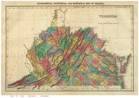 Virginia 1822 Carey Old State Map Reprint Old Maps