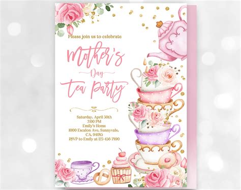 Mothers Day Tea Party Invitation Mothers Day Brunch Etsy