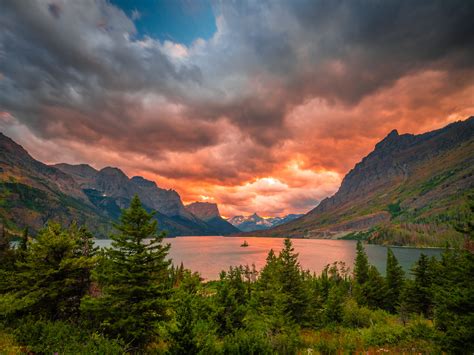 St Mary Lake Sunset Summer Storm Thunderclouds Glacier Na Flickr