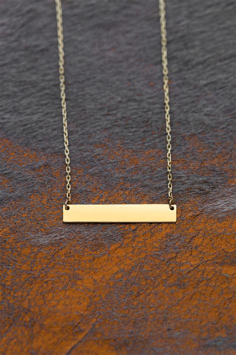 14k Solid Gold Bar Necklace Personalized Bar Necklace Etsy