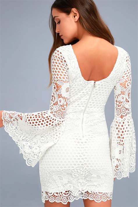 Buy White Crochet Dress Long Sleeve In Stock