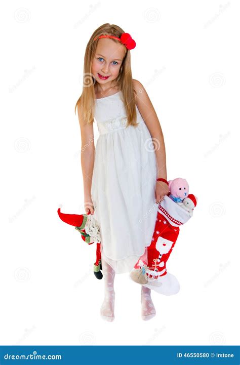 Pretty Little Girl With Christmas Presents Stock Photo Image Of