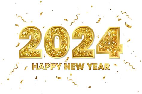 2024 Happy New Year Lettering Illustration With Gold Confetti