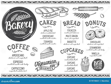 Bakery Menu Restaurant Food Template Stock Vector Illustration Of