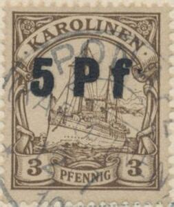 Stamp SMS Hohenzollern 5 PF Surcharge Caroline Islands Hohenzollern