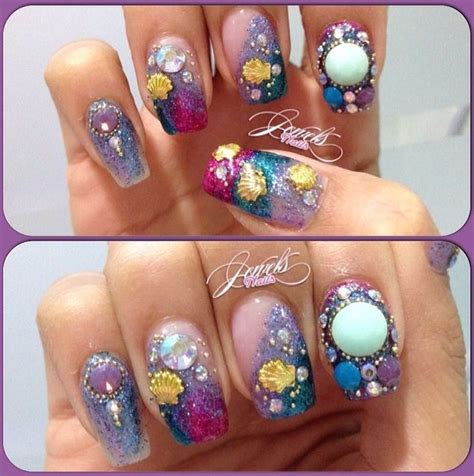 Sea theme nails / Sea shells / swarovski nails / Bling ...