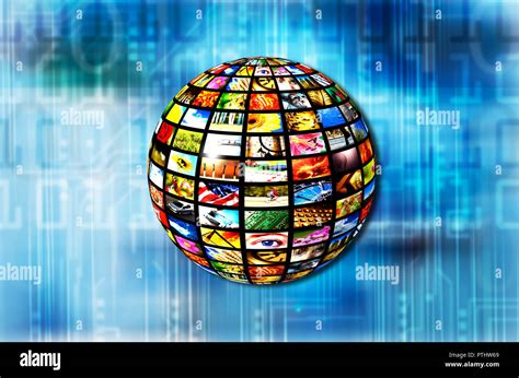 Sphere With Many Screens Iptv And Digital Broadcasting Stock Photo Alamy