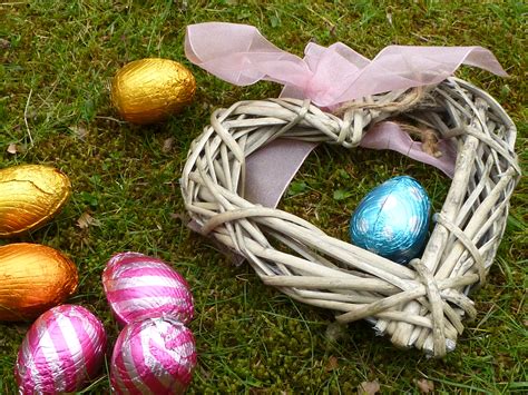 Handmade Rustic Wicker Easter Heart With Eggs Creative Commons Stock Image