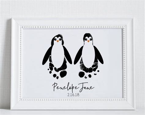 Baby Footprint Art Penguin Nursery Art Using Your Babys Actual