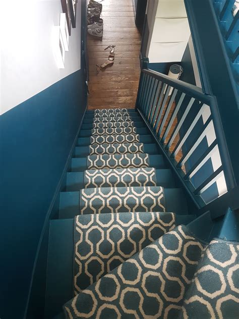 Two Tone Hallway Teal Hallway Two Tone Walls Hallway Paint Staircase Runner Staircase Wall