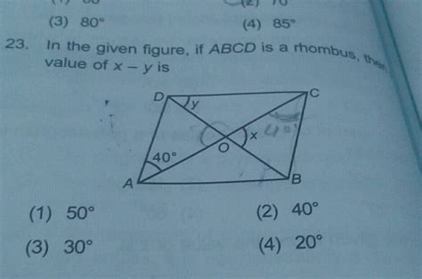 In The Following Figures ABCD Is A Rhombus Find The Values Of X And Y