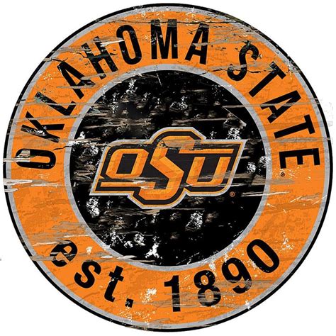 Officially Licensed Ncaa Distressed Round Sign Oklahoma State