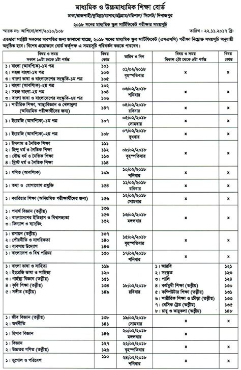 Ssc Routine 2018 All Education Board Ministry Of Education