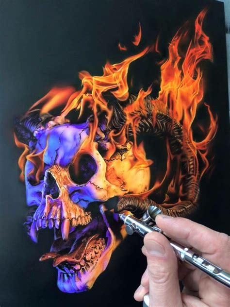 Amazing Airbrush Artwork Skull With Horns Air Brush Painting Cool