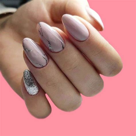 18 Beautiful Almond Long White Marble Nails Designs With Gemstone