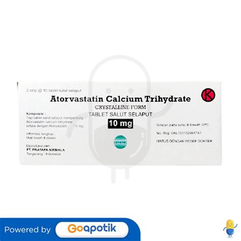 Atorvastatin Calcium Trihydrate Pratapa 10 Mg Box 30 Tablet Kegunaan