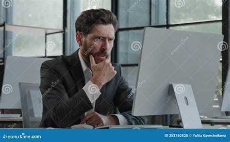 Adult Bearded Caucasian Angry Businessman Tired Unhappy Mad Man Sit At