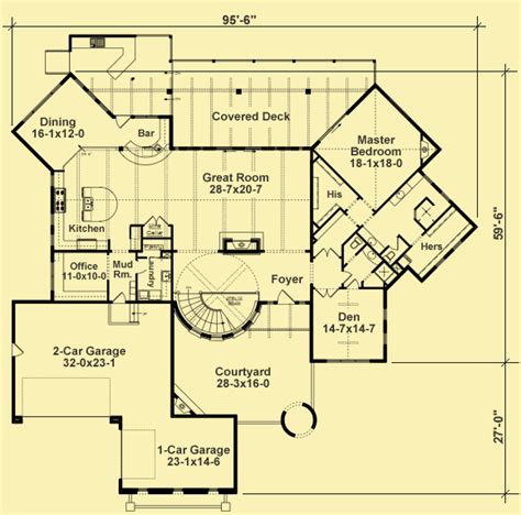 Main Level Floor Plans For Italian Style With A Courtyard House Floor