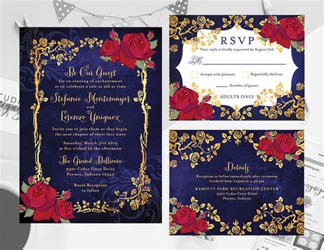 Beauty And The Beast Fairy Tale Printable Invitation Set With Etsy
