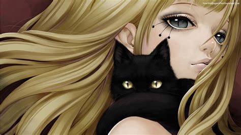 Anime Girl And Black Cat Happiness Pinterest Cats