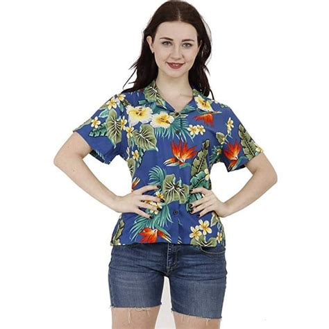 Alvish Hawaiian Shirts 46w Womens Flower Leaf Beach Aloha Top Blouse