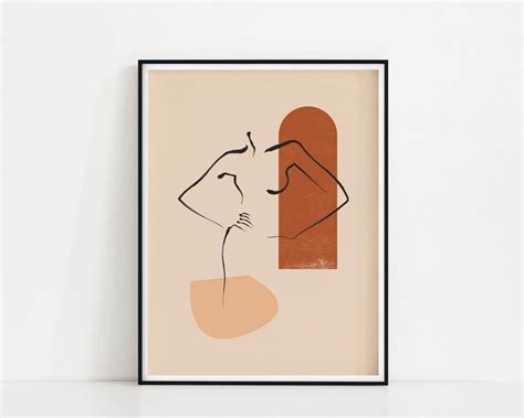 nude line drawing living room art mid century abstract wall art nude tones abstract floral
