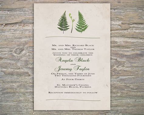 rustic fern invitation printable diy for wedding or event on luulla