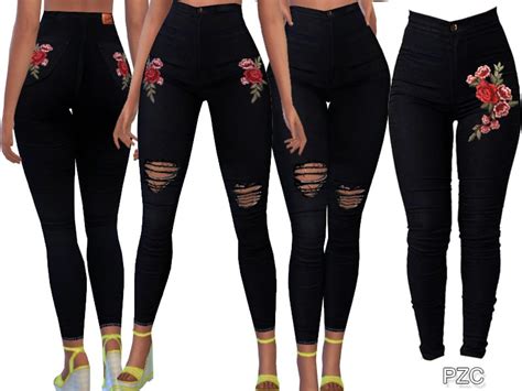 Summer Black Embroidered And Ripped Jeans Mod Sims 4 Mod Mod For Sims 4