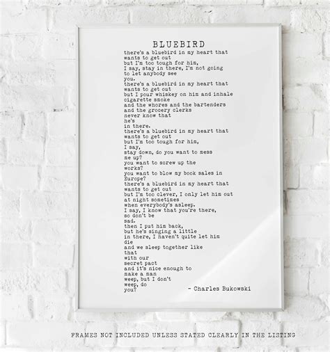 charles bukowski bluebird poem print minimalist black and white etsy